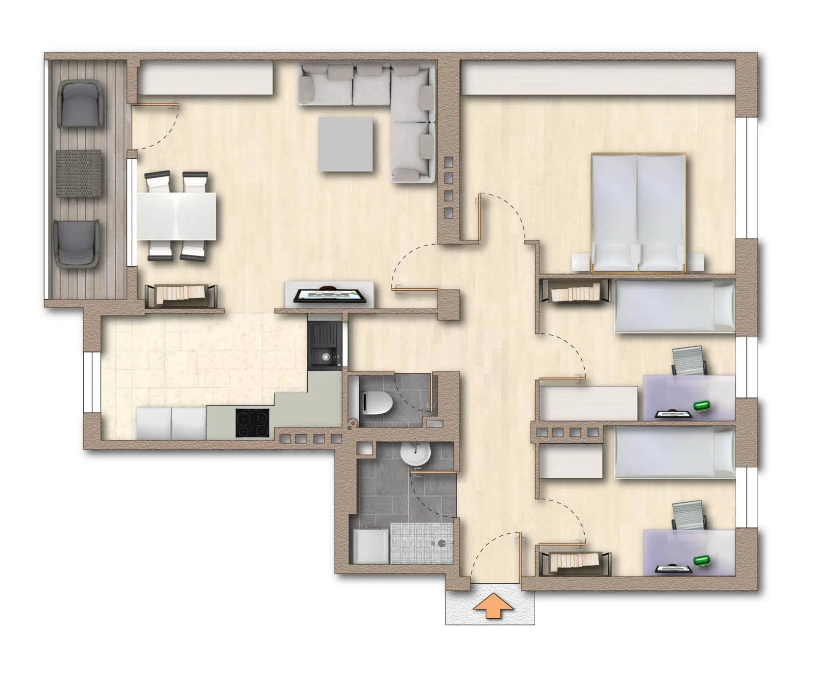 Grundriss Wohnung | Familienfreundliche 4-Zimmerwohnung in ruhiger Lage von Ebensee am Traunsee zu kaufen | Objekt 1037 | Daxner Immobilien, Ebensee am Traunsee, Bad Ischl, Salzkammergut