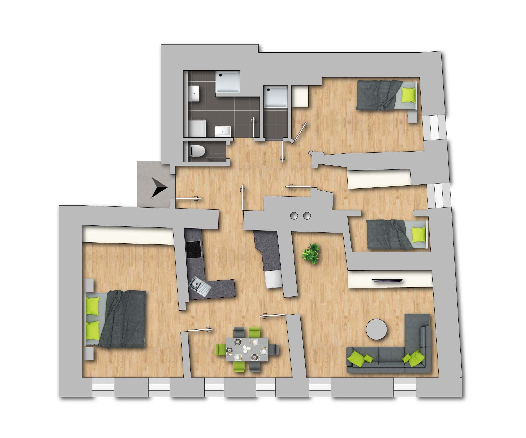 Grundriss Wohnung | Optimal eingeteilte 4-Zimmer-Wohnung als Wertanlage in zentraler Lage von Bad Ischl zu kaufen | Objekt 1074 | Daxner Immobilien, Bad Ischl, Ebensee am Traunsee, Salzkammergut