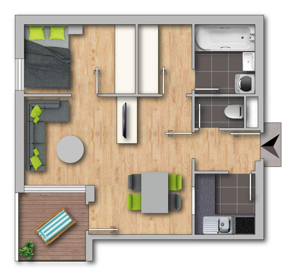 Grundriss Wohnung | Leistbare 2-Zimmer-Wohnung in zentraler Ruhelage von Gmunden zu mieten | Objekt 1073 | Daxner Immobilien, Ebensee, Salzkammergut