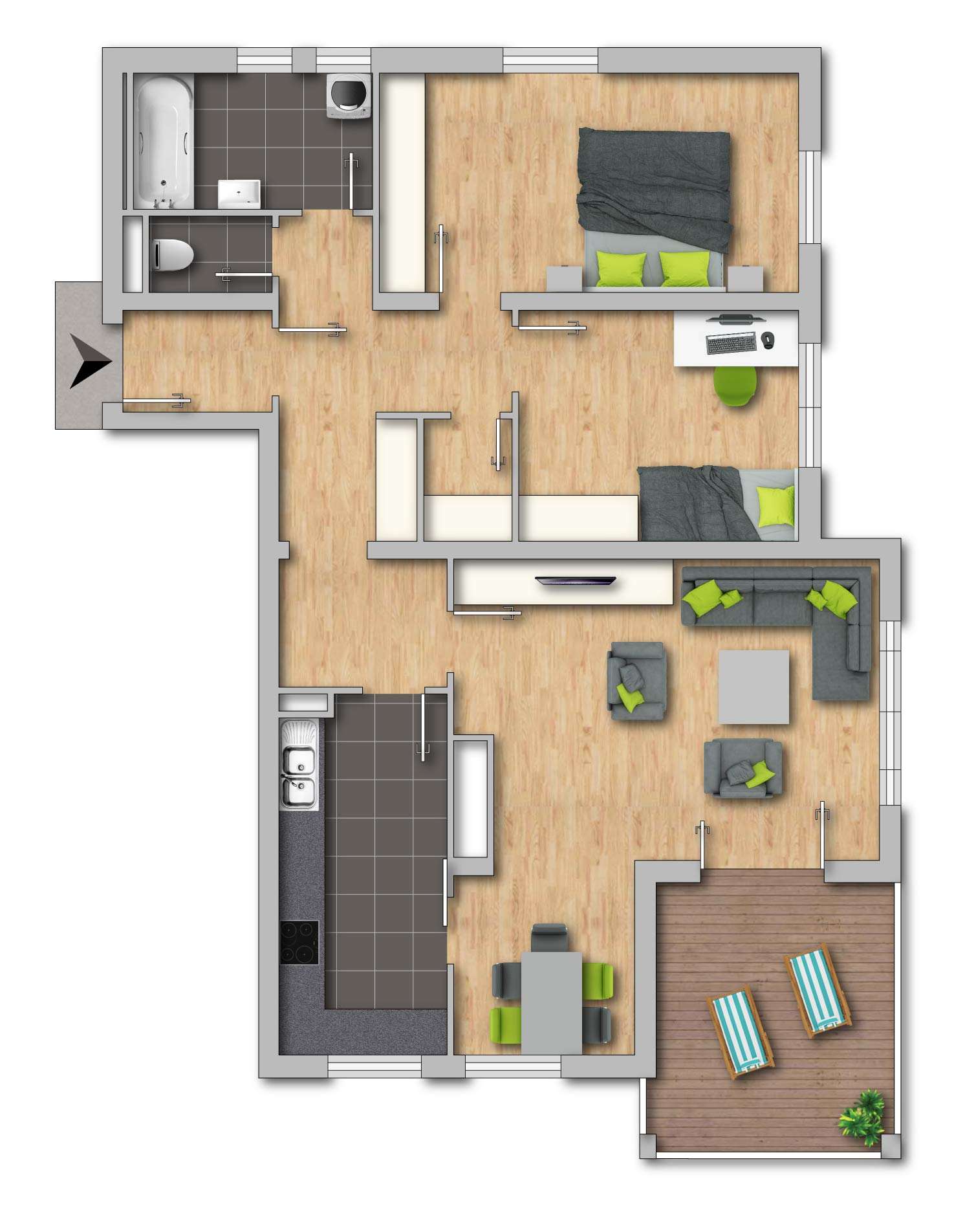 Grundriss Wohnung | Vielseitig nutzbare 3-Zimmer-Wohnung in Ruhelage in Ohlsdorf zu kaufen | Objekt 1091 | Daxner Immobilien, Ebensee am Traunsee, Salzkammergut