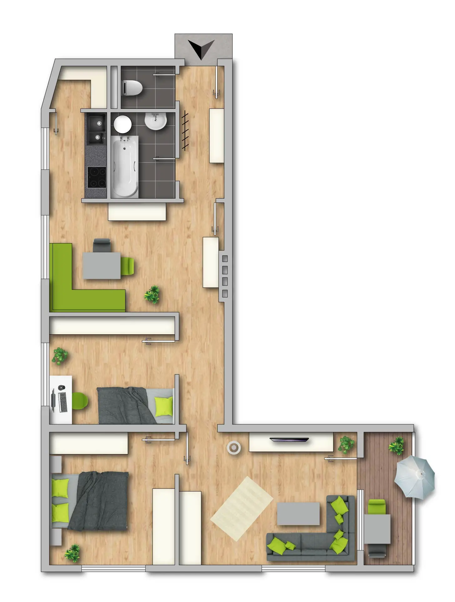 Grundriss Wohnung | Helle 3 Zimmer Eigentumswohnung im 8. Stock mit Panoramaausblick in Ebensee am Traunsee zu kaufen | Objekt 1128 | Daxner Immobilien, Ebensee am Traunsee, Salzkammergut